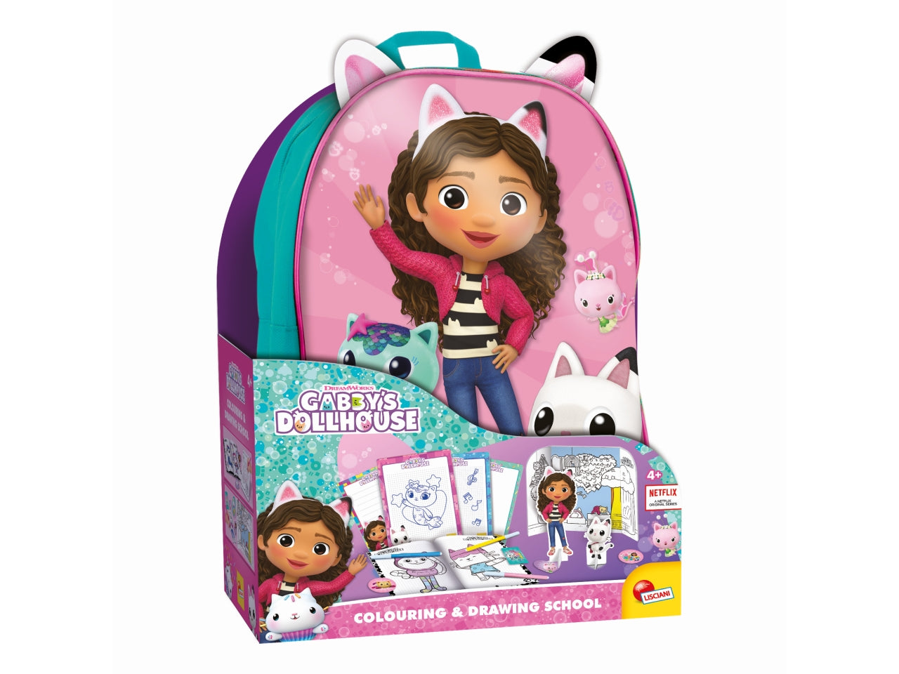 Gioco Creativo Gabby's Dollhouse Zainetto Coloring and Drawing School - Multicolor, per Bambini da 4 Anni, Lisciani