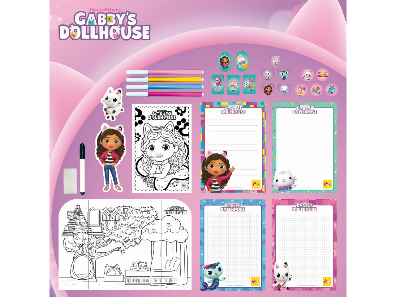 Gioco Creativo Gabby's Dollhouse Zainetto Coloring and Drawing School - Multicolor, per Bambini da 4 Anni, Lisciani