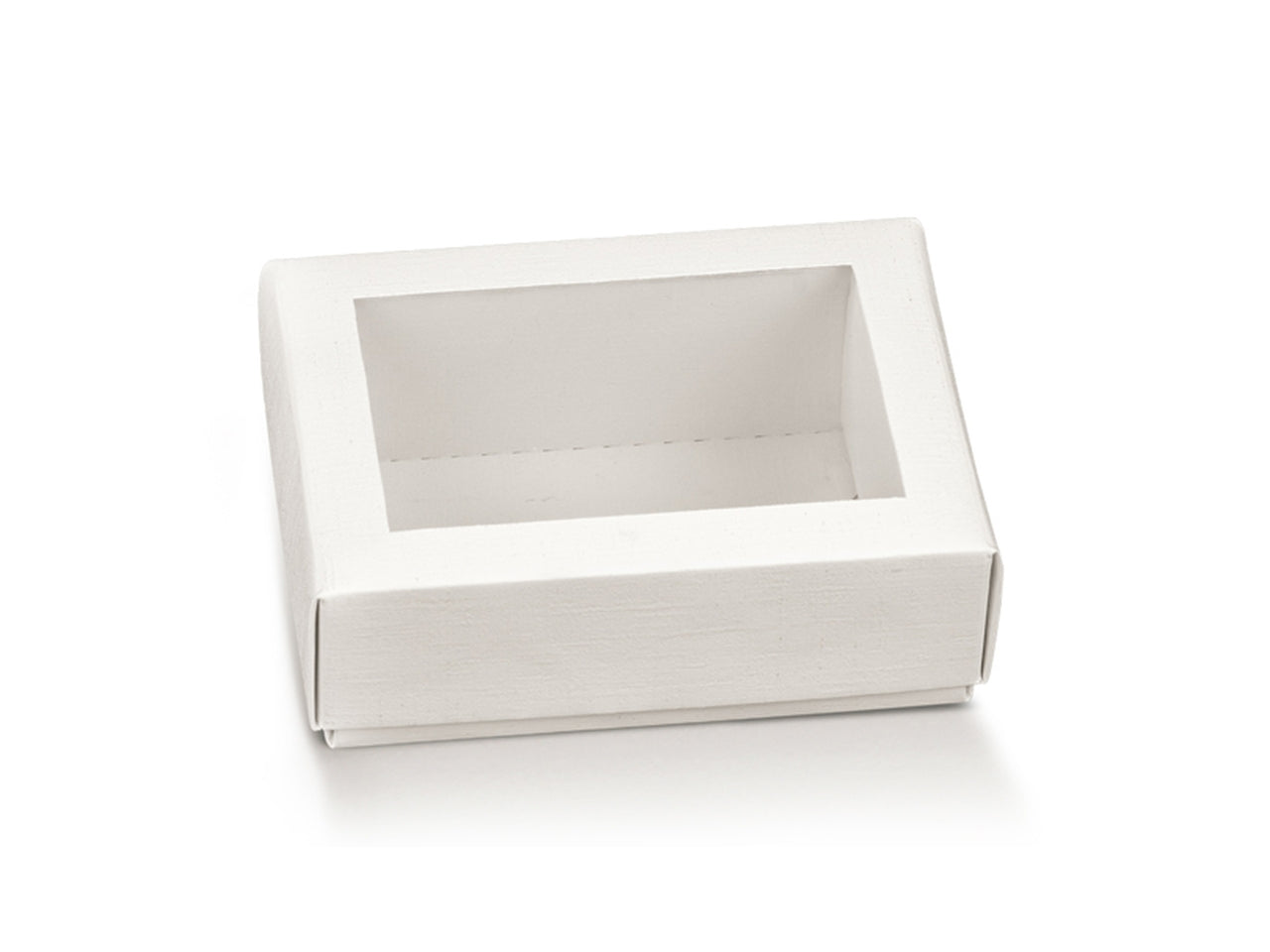 Scatola fibra bianco 16x11x4cm con coperchio e finestra trasparente