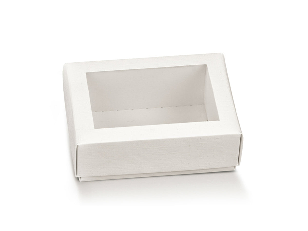 Scatola fibra bianco 19x14x4cm con coperchio e finestra trasparente