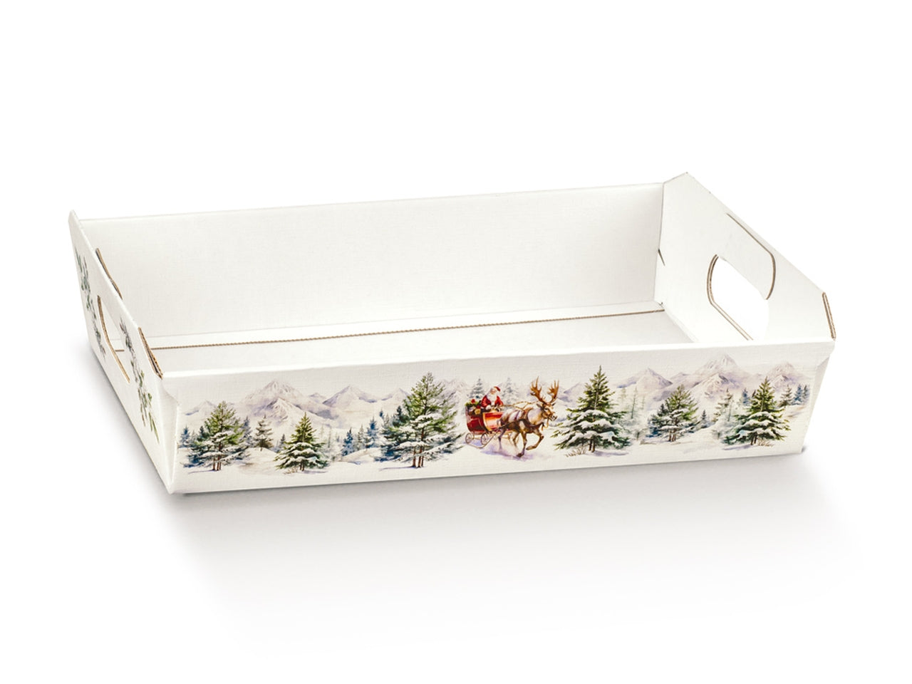 Cesta regalo bianca con decoro paesaggio innevato natalizio 35x26x7 cm - Scotton
