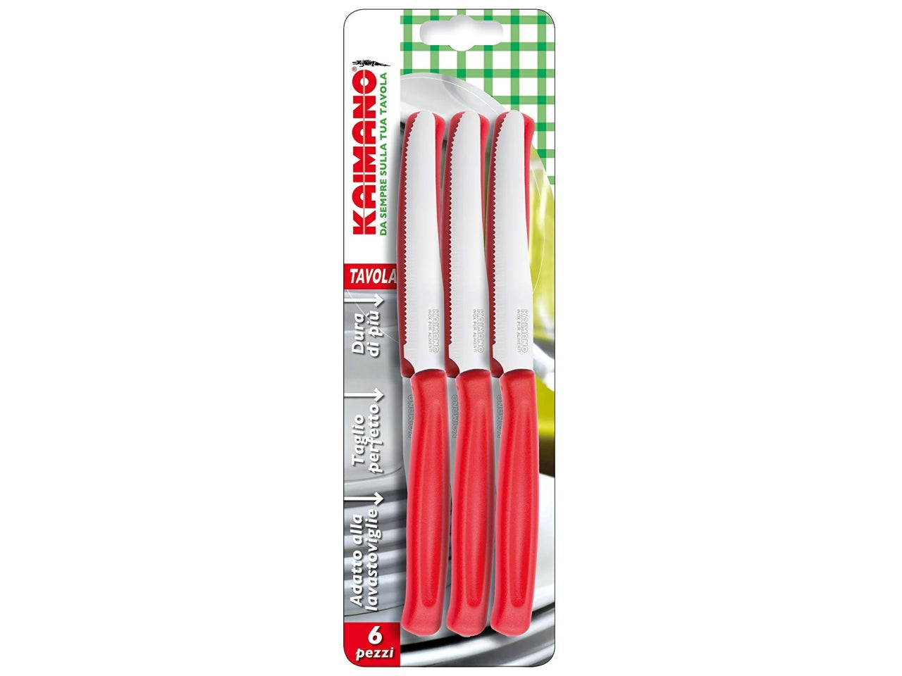 Coltelli da tavola lama dentata rosso dinamik 6 pezzi