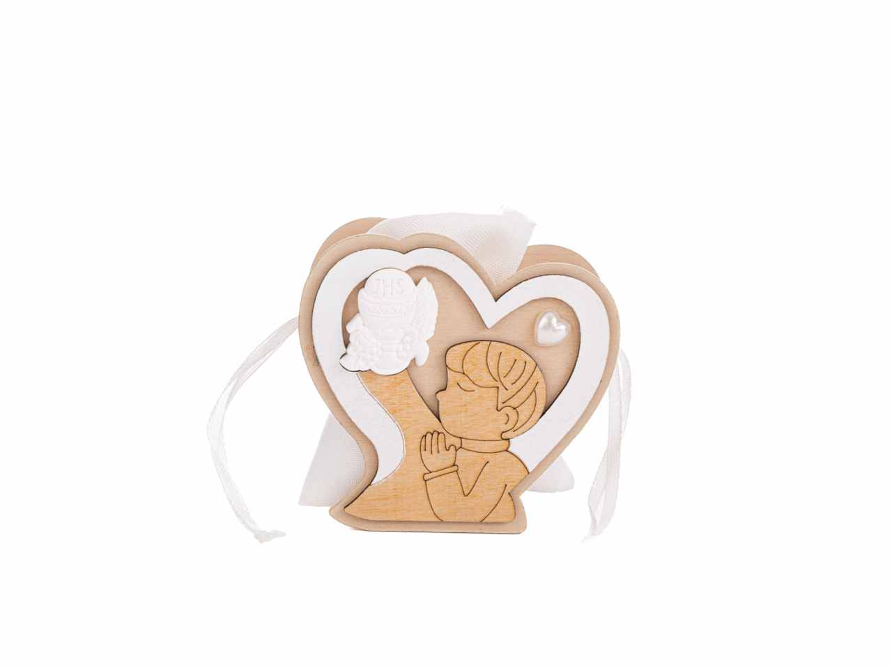 Sacchetto porta confetti in legno per comunione boy 3,5x6,5xh.8,5 cm