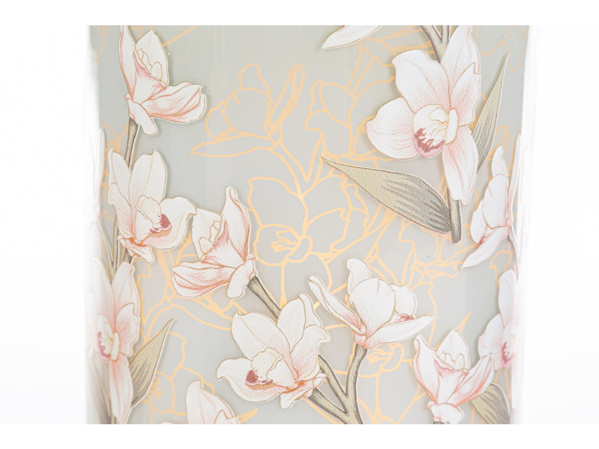 Lanterna in vetro decorato con fiori misura d.12xh.17cm