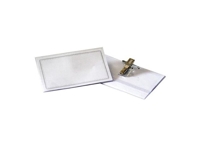 Porta badge Siam in PVC semirigido, completo di spilla e clip, trasparente 9x6cm