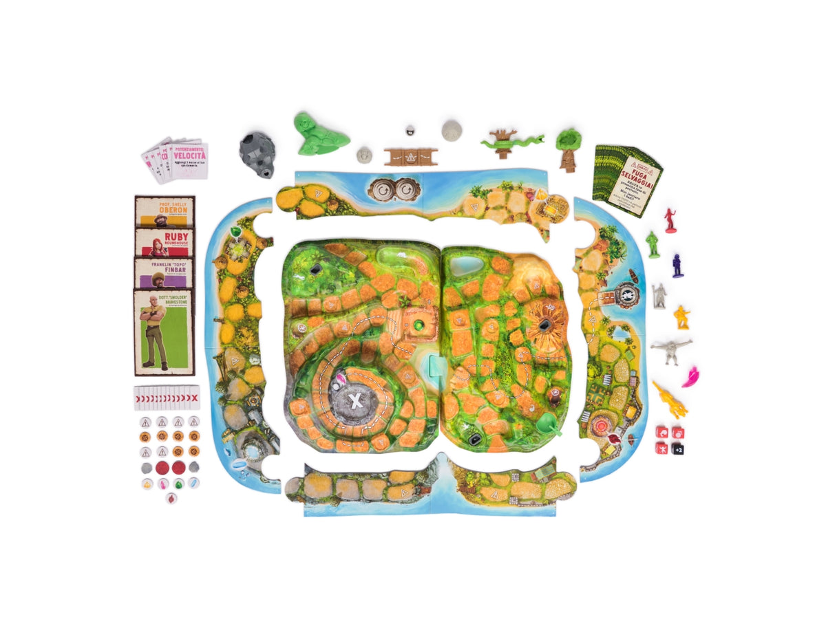 Jumanji Fuga Selvaggia: Gioco da Tavolo Cooperativo per 2-4 Giocatori, Materiale in Carta e Plastica, Età 8+, Tabellone 3D Interattivo, Multicolore - Spin Master
