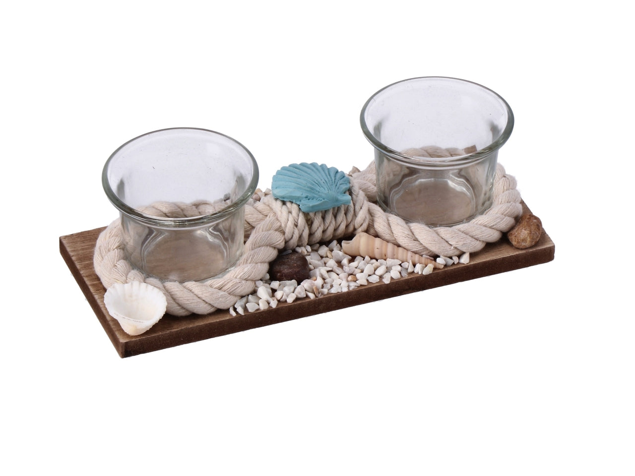 2 porta tealight in vetro su vassoio 19x8xh.6cm