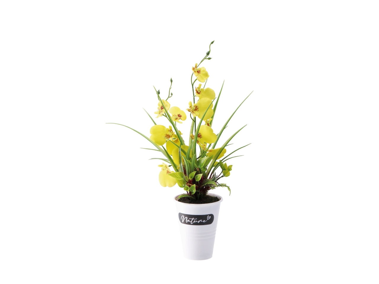 Piantina decorativa orchidea artificiale in vaso di polipropilene, multicolor, realistica e flessibile con fogliame opaco - d.14xh.37cm - Star
