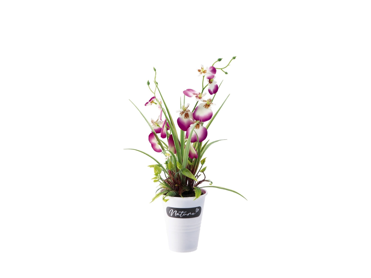 Piantina decorativa orchidea artificiale in vaso di polipropilene, multicolor, realistica e flessibile con fogliame opaco - d.14xh.37cm - Star