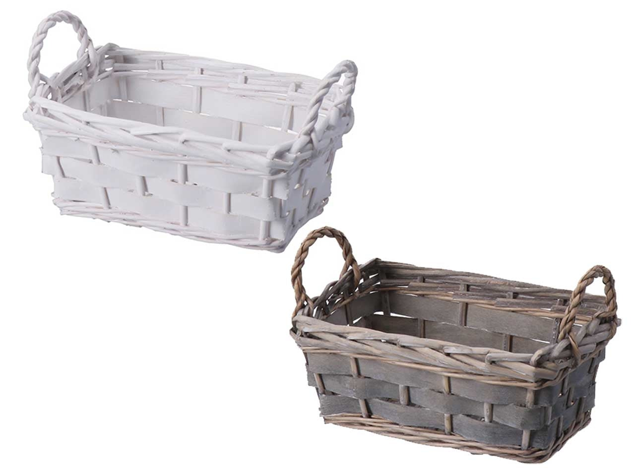 Cesto portaoggetti shabby chic in rattan intrecciato, rettangolare con maniglie, 2 colori disponibili - 23x14xh.9cm - Star