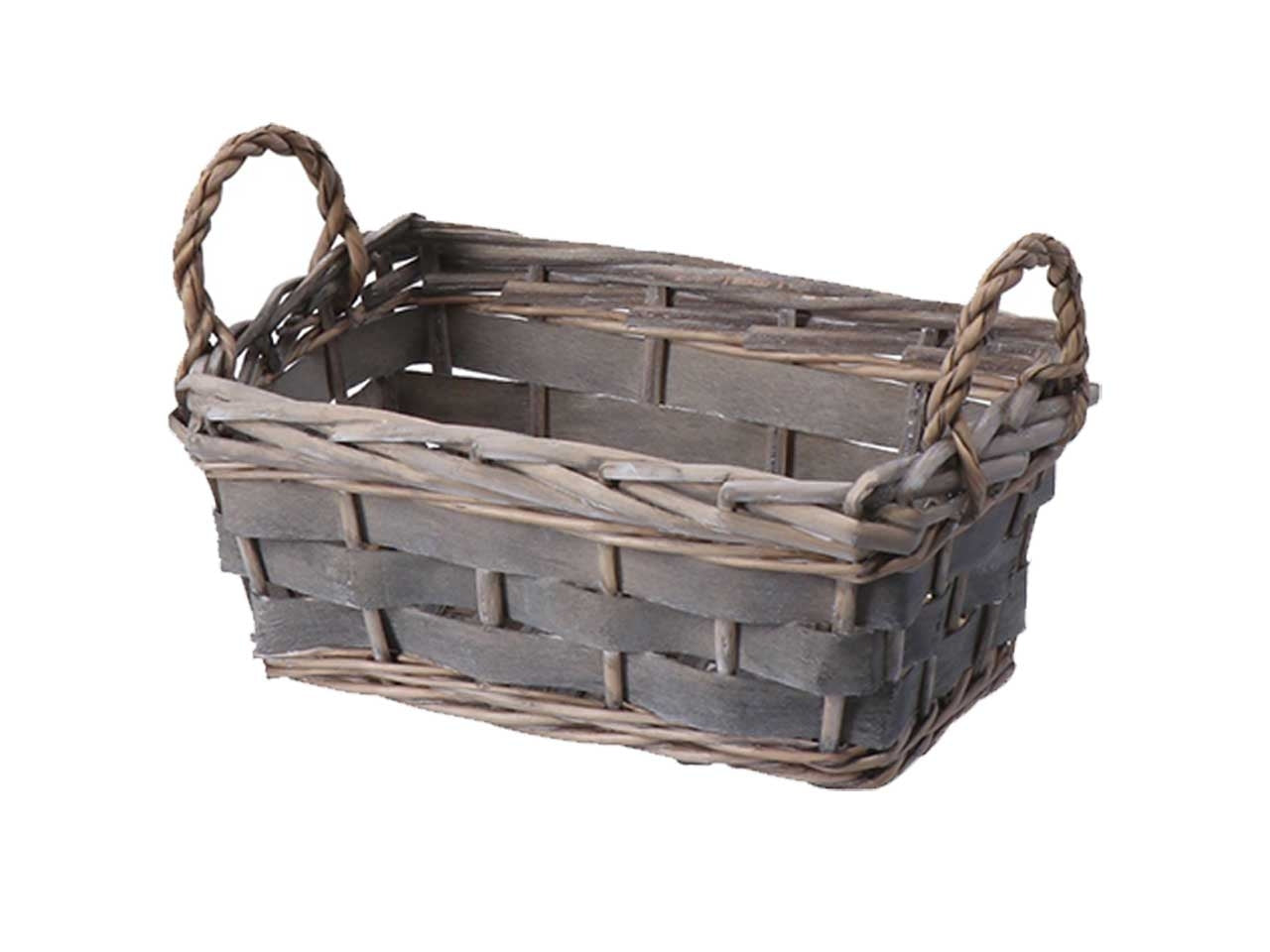 Cesto portaoggetti shabby chic in rattan intrecciato, rettangolare con maniglie, 2 colori disponibili - 23x14xh.9cm - Star
