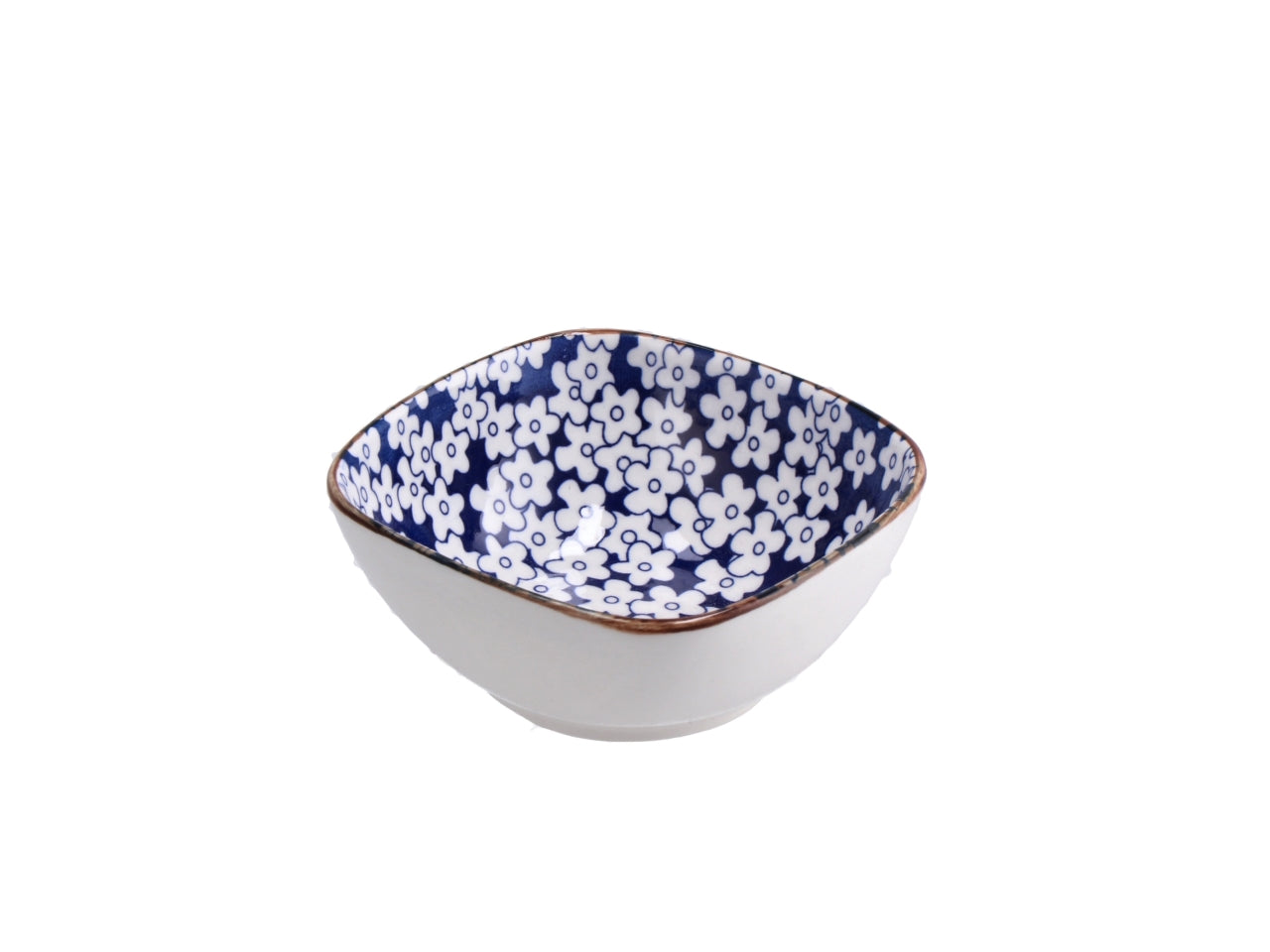 Ciotola in ceramica blu a fantasia floreale e botanica 9x9x4cm - Star