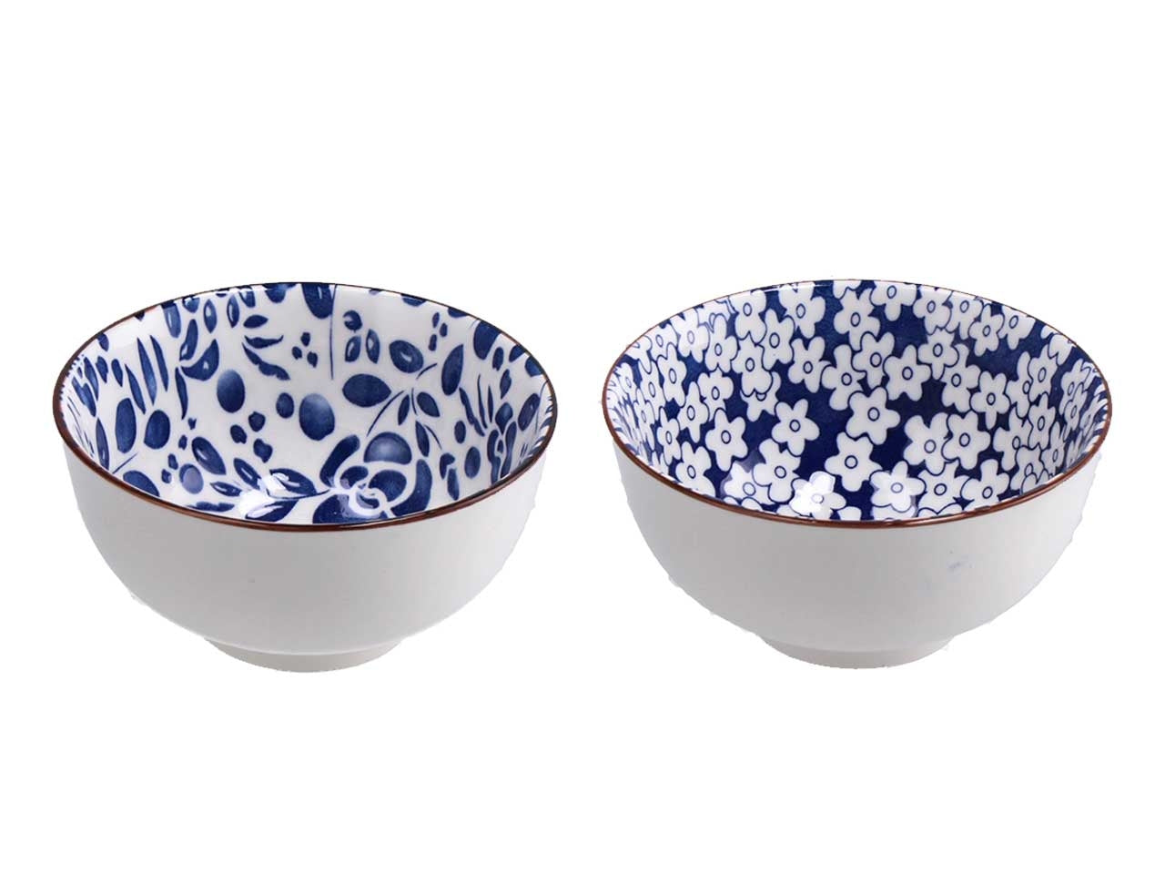 Ciotola in ceramica blu a fantasia floreale e botanica 9x5cm - Star