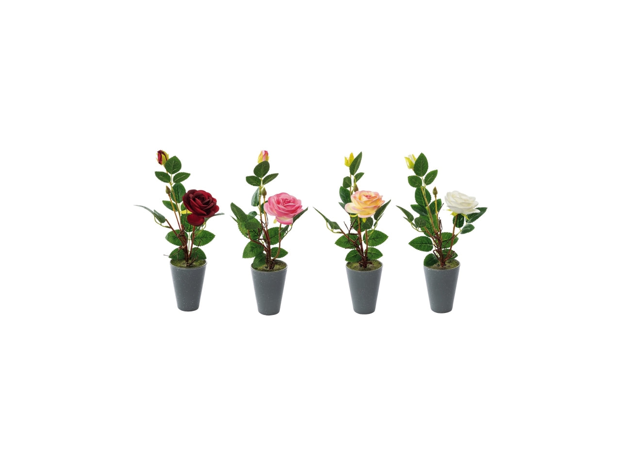 Vaso con rosa 2 boccioli d.8xh.34cm in 4 colori assortiti$