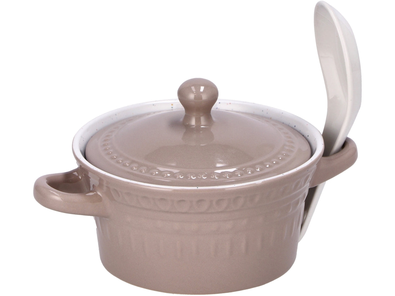 Zuppiera in ceramica + coperchio + cucchiaio 320ml 3 colori assortiti