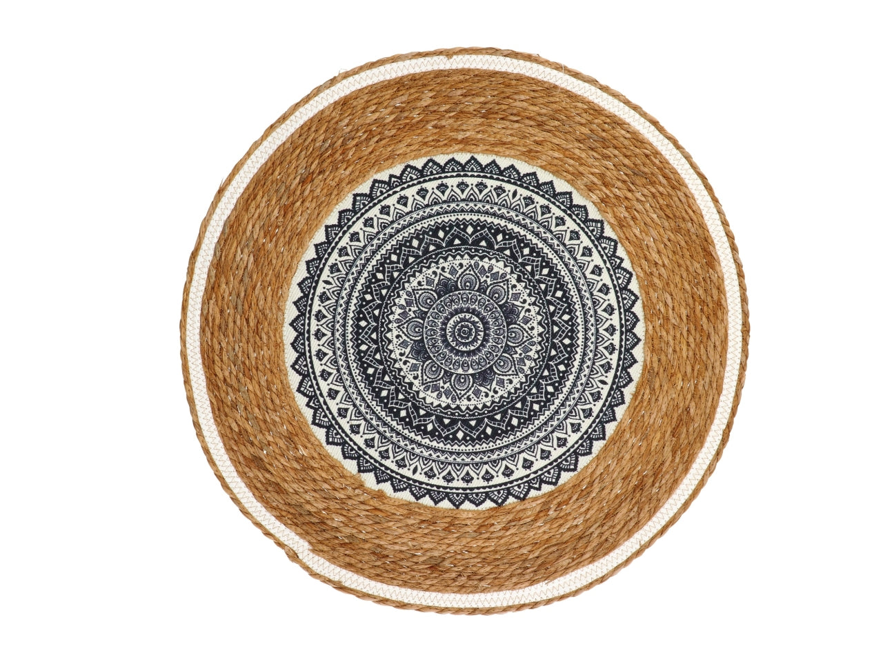 Tappeto tondo in giunco + cotone d.70cm 2 decorazioni assortite