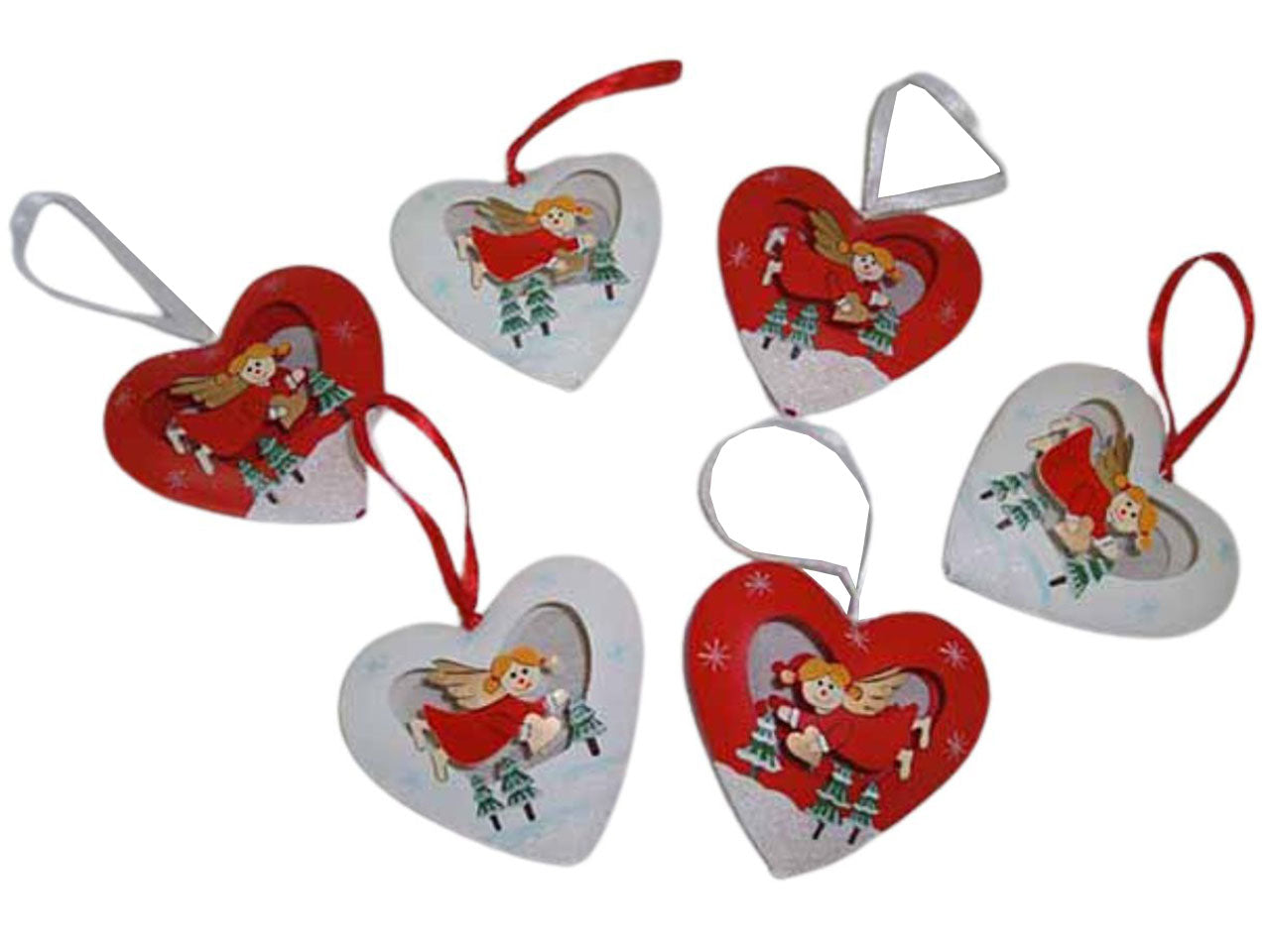 Pendente natalizio cuore 8cm - 6 pezzi