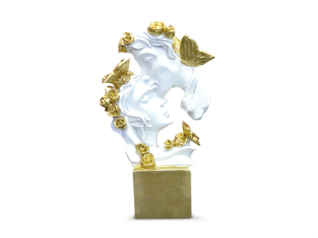 Statua coppia uomo donna bomboniera in resina bianco e dorato - 10x18cm - Sud Import