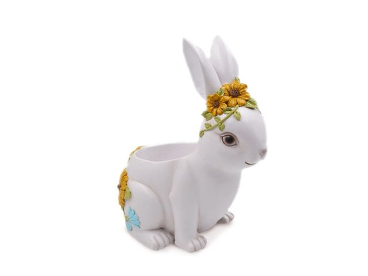 Coniglio decorativo porta vaso in resina bianco - 25x28x6cm - Sud Import