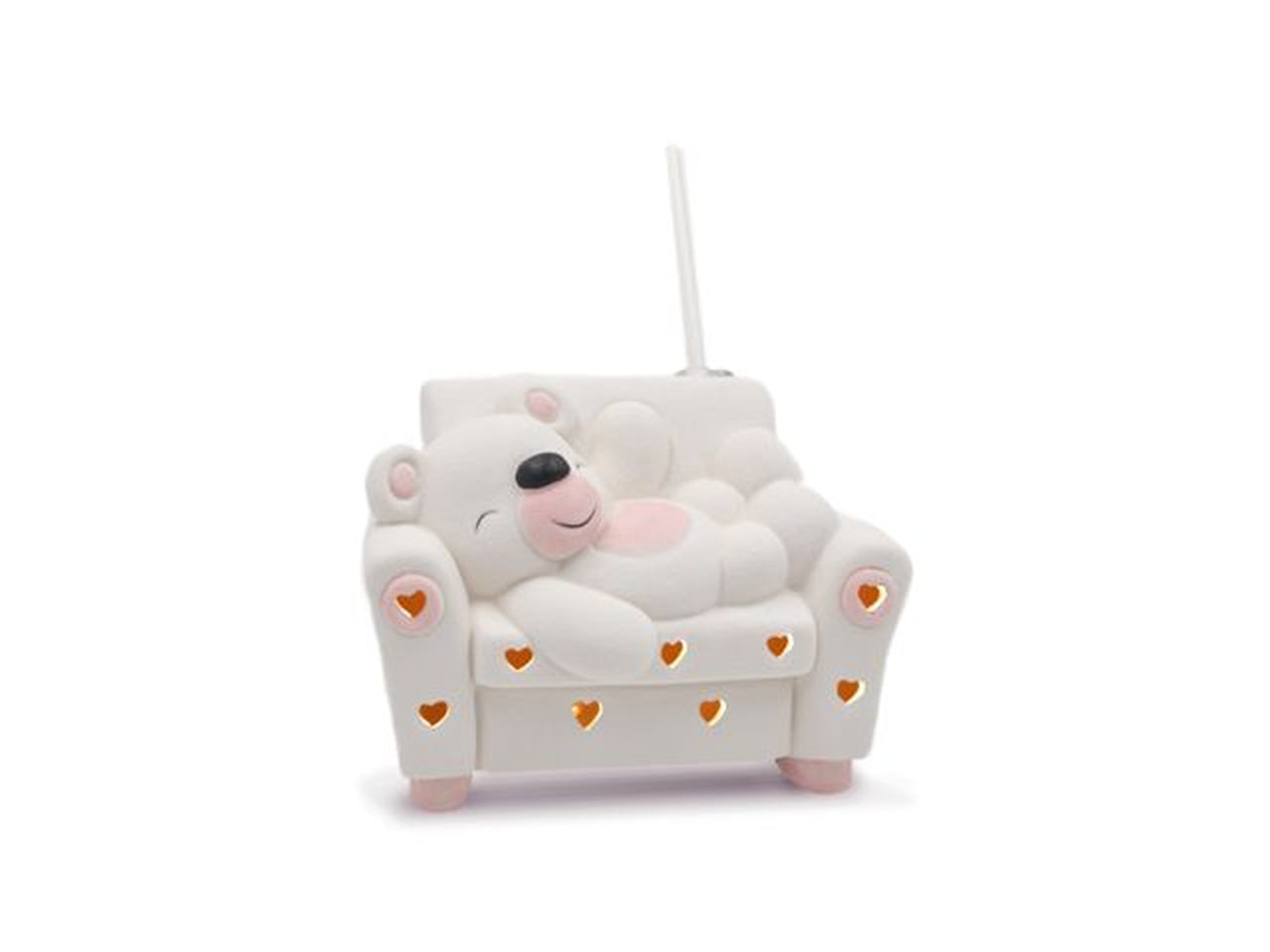 Diffusore di profumo bomboniera bimba orsetto sul divano bianco e rosa con led - 13x10cm - Sud Import