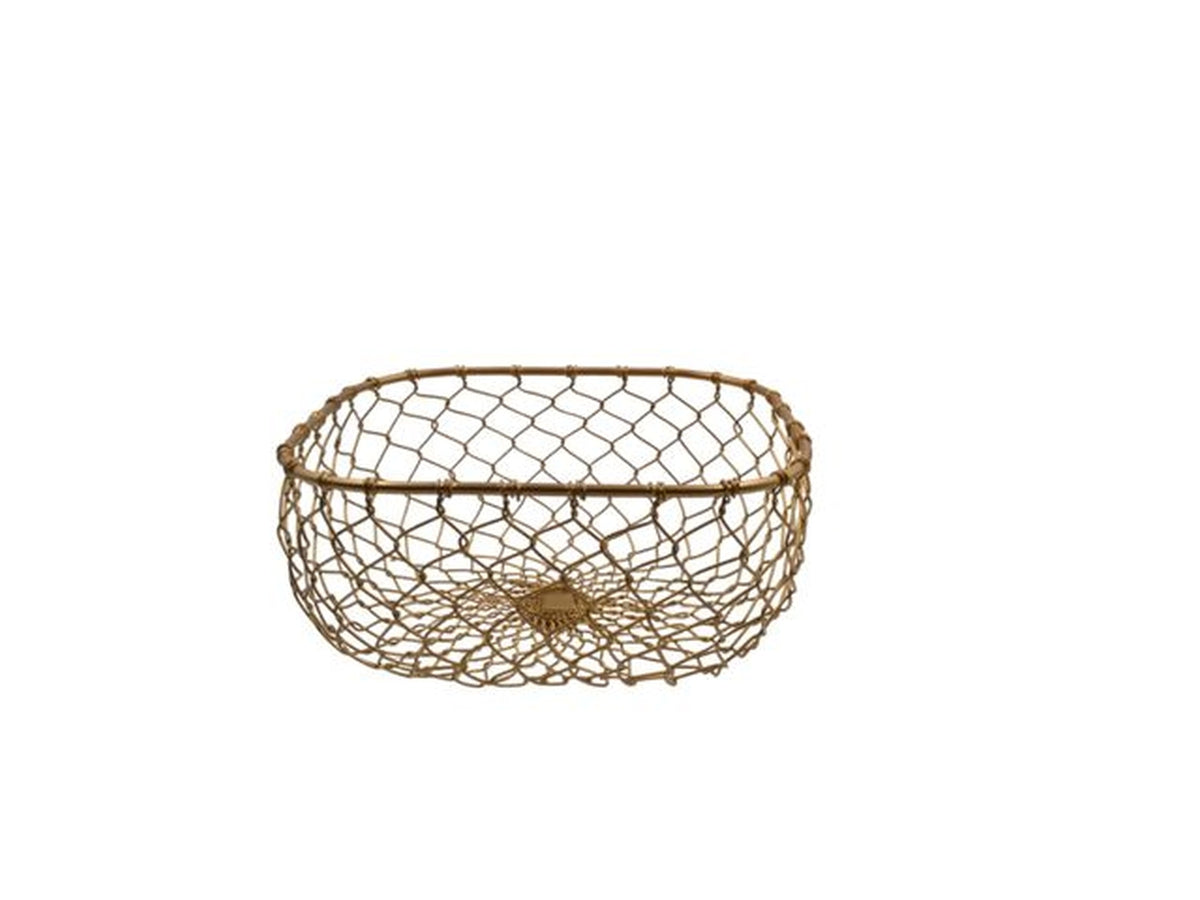 Cestino portaoggetti quadrato in metallo a rete dorata 24 cm - Sud Import