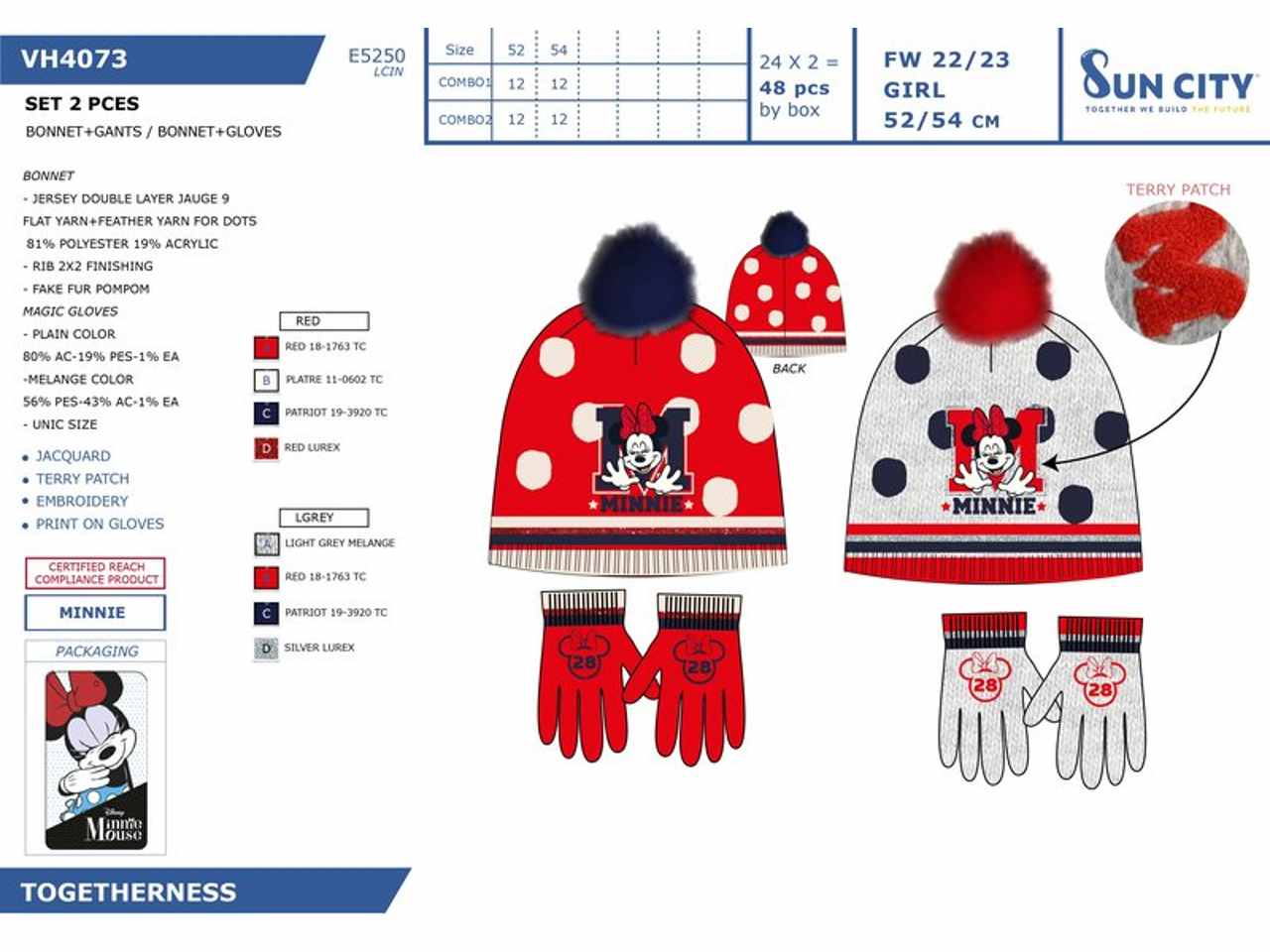 Minnie set 2 pezzi cappello e guanti taglie 52-54$