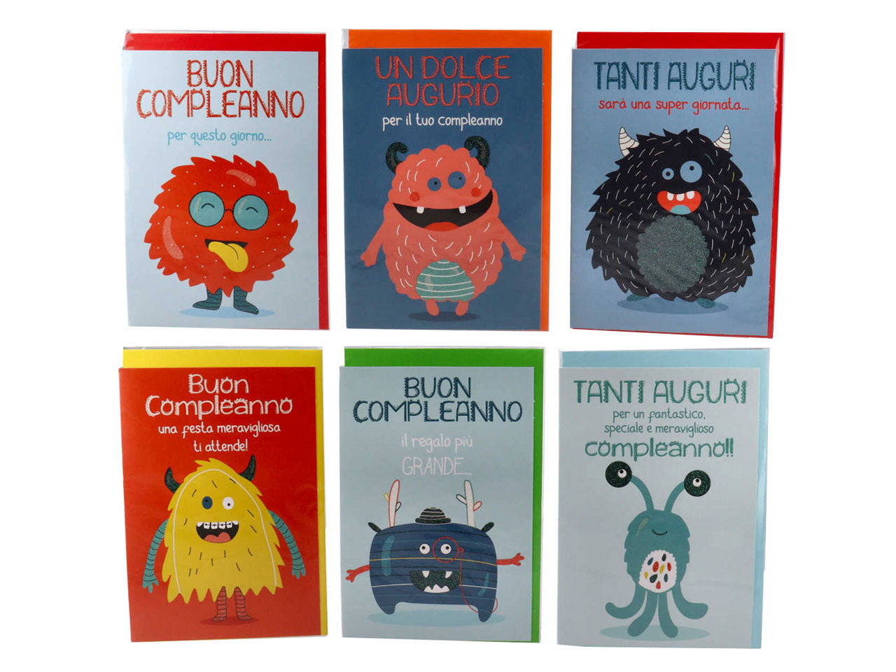 Biglietti per compleanno monster linea cartomania greetings con glitter iridescente misura 11,8x16,19cm