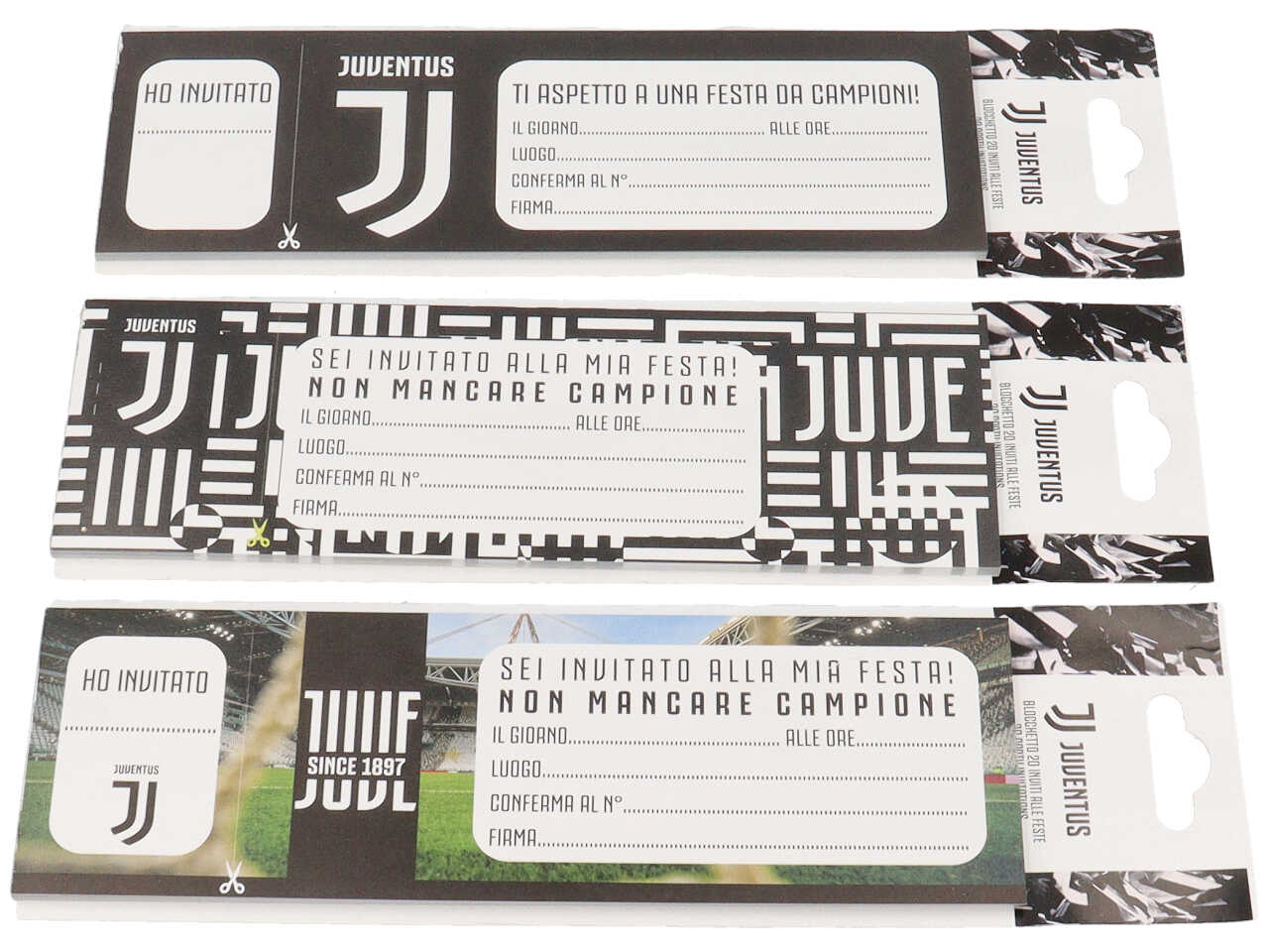 Inviti festa juventus linea greetings colore bianco carnet da 20 inviti misura 7,5x23cm
