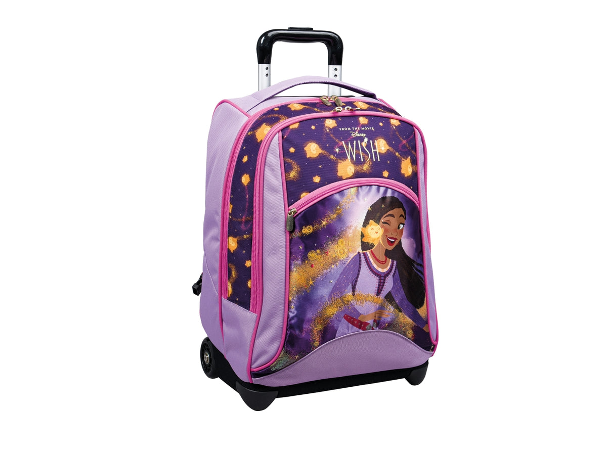 Trolley zaino scuola Wish con doppio scomparto, schienale imbottito e barra telescopica, 36,5x50x26 cm - Seven$