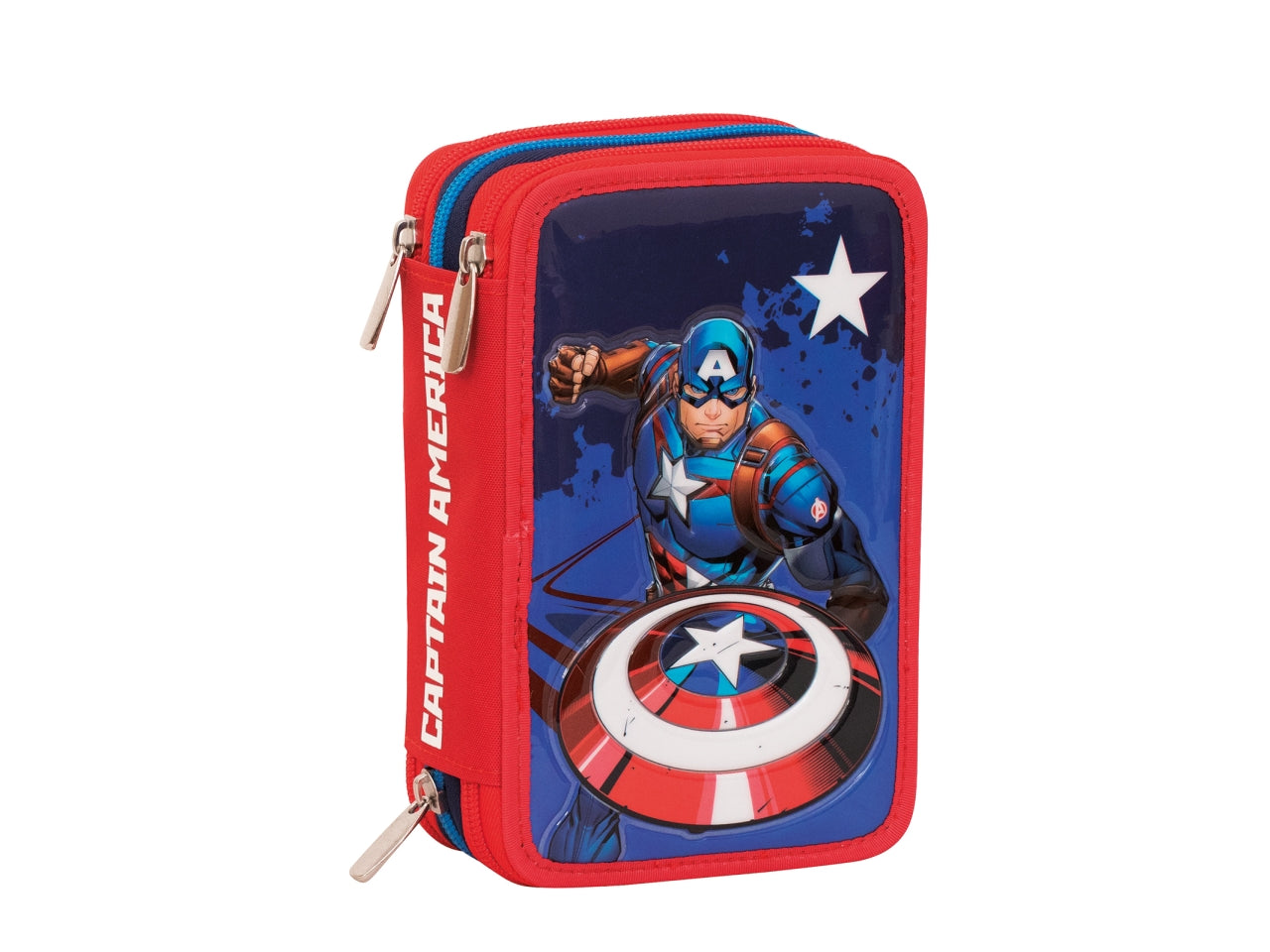 Astuccio a tre scomparti Captain America con 44 accessoria e logo sergrafato, 12,5x19,7x7 cm - Seven$