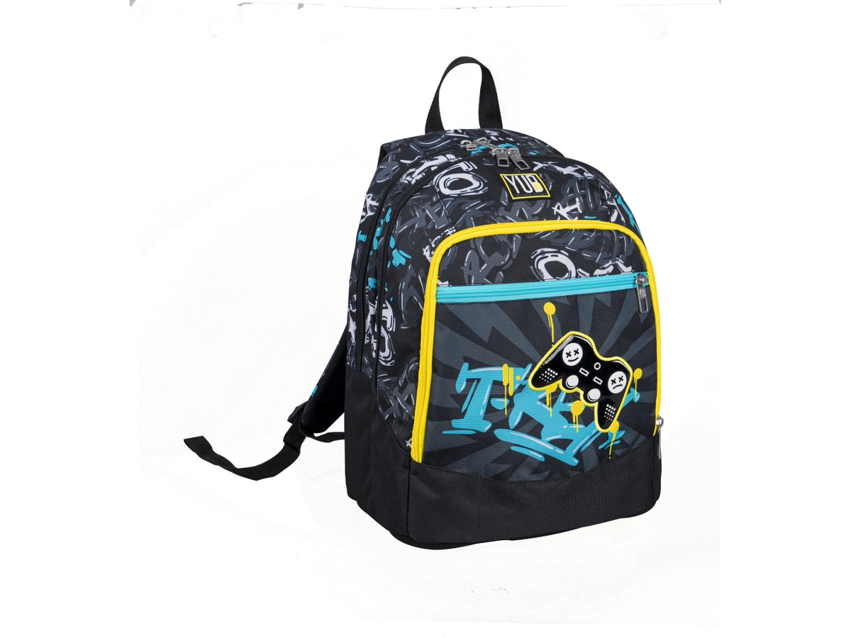 Zaino scuola Yub Advanced Street Doodles, doppio scomparto, schienale preformato e tasca laterale porta borracia, assortiti 32x43x21 cm - Seven$