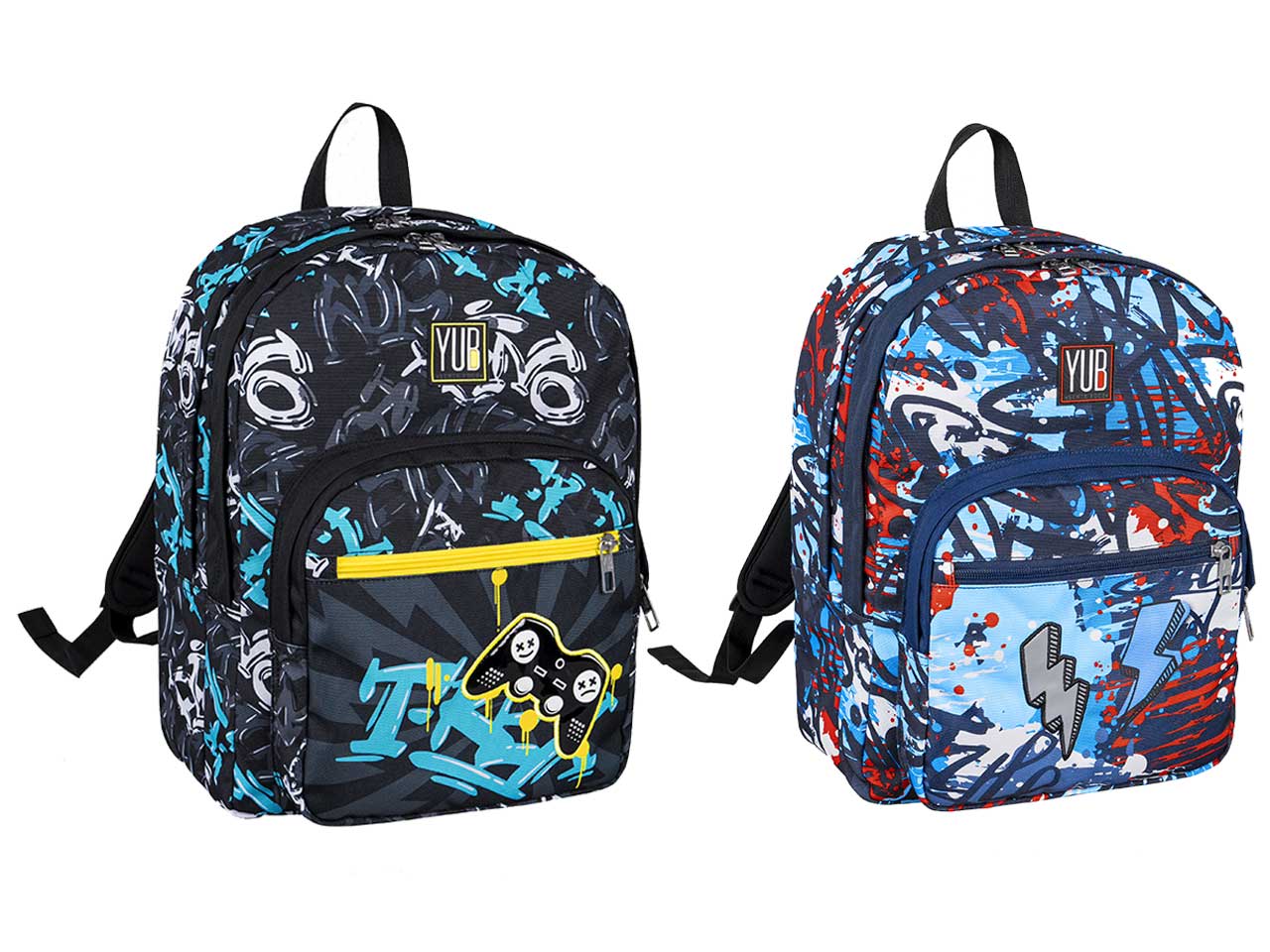 Zaino scuola Yub Street Doodles doppio scomparto e tasca laterale porta borraccia, assortiti 28 lt - Seven$