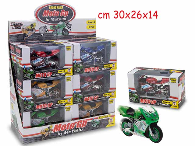Metal kids moto g.p in metallo 1:18 confezione da 12 pezzi assortiti ortiti