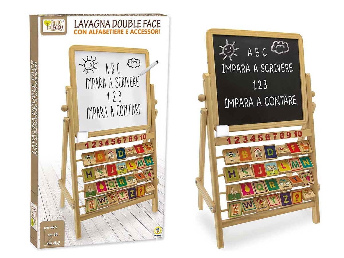 Lavagna double face con alfabeto in legno