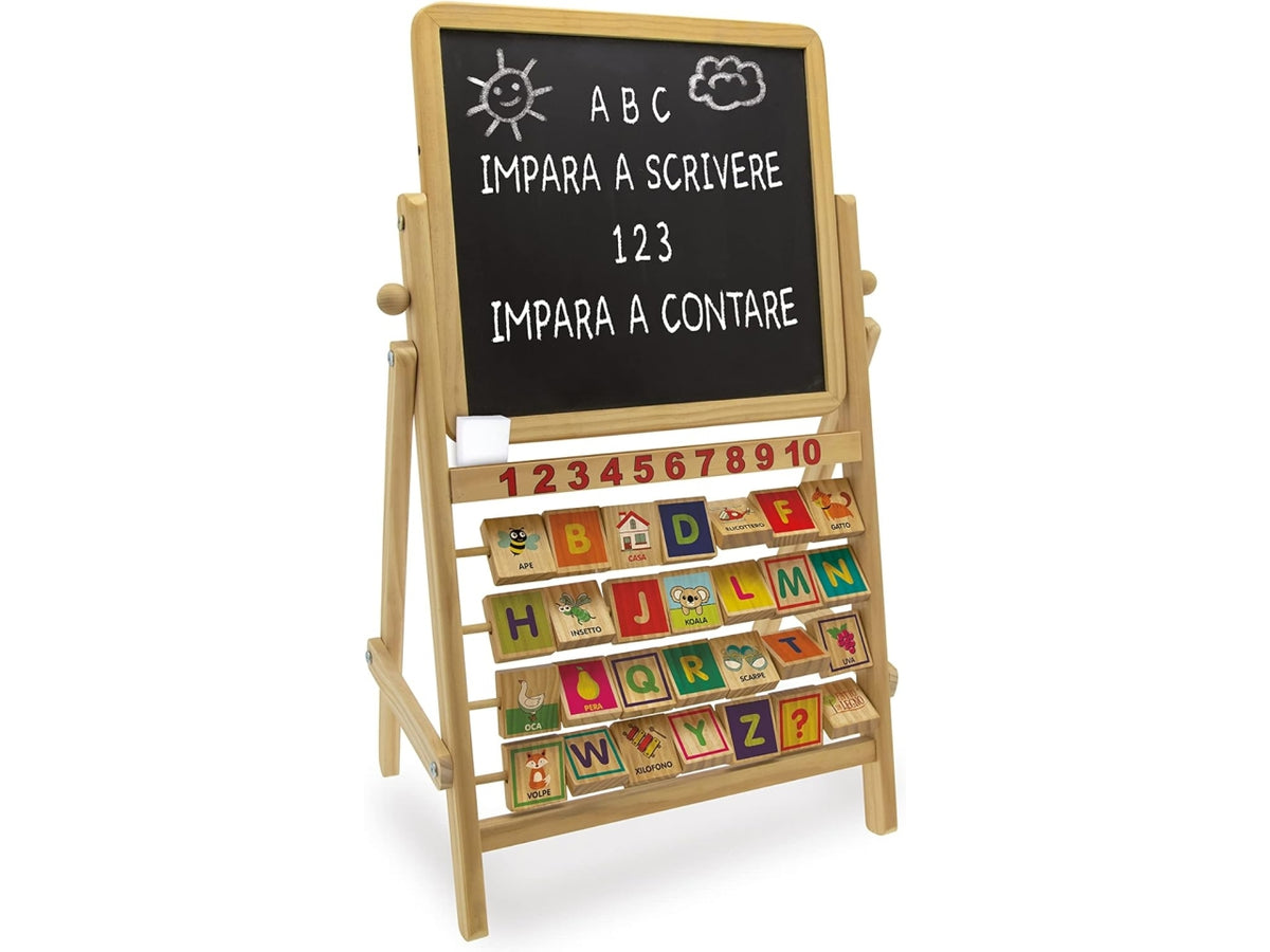 Lavagna double face con alfabeto in legno