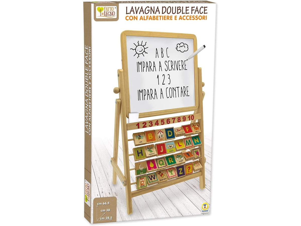 Lavagna double face con alfabeto in legno