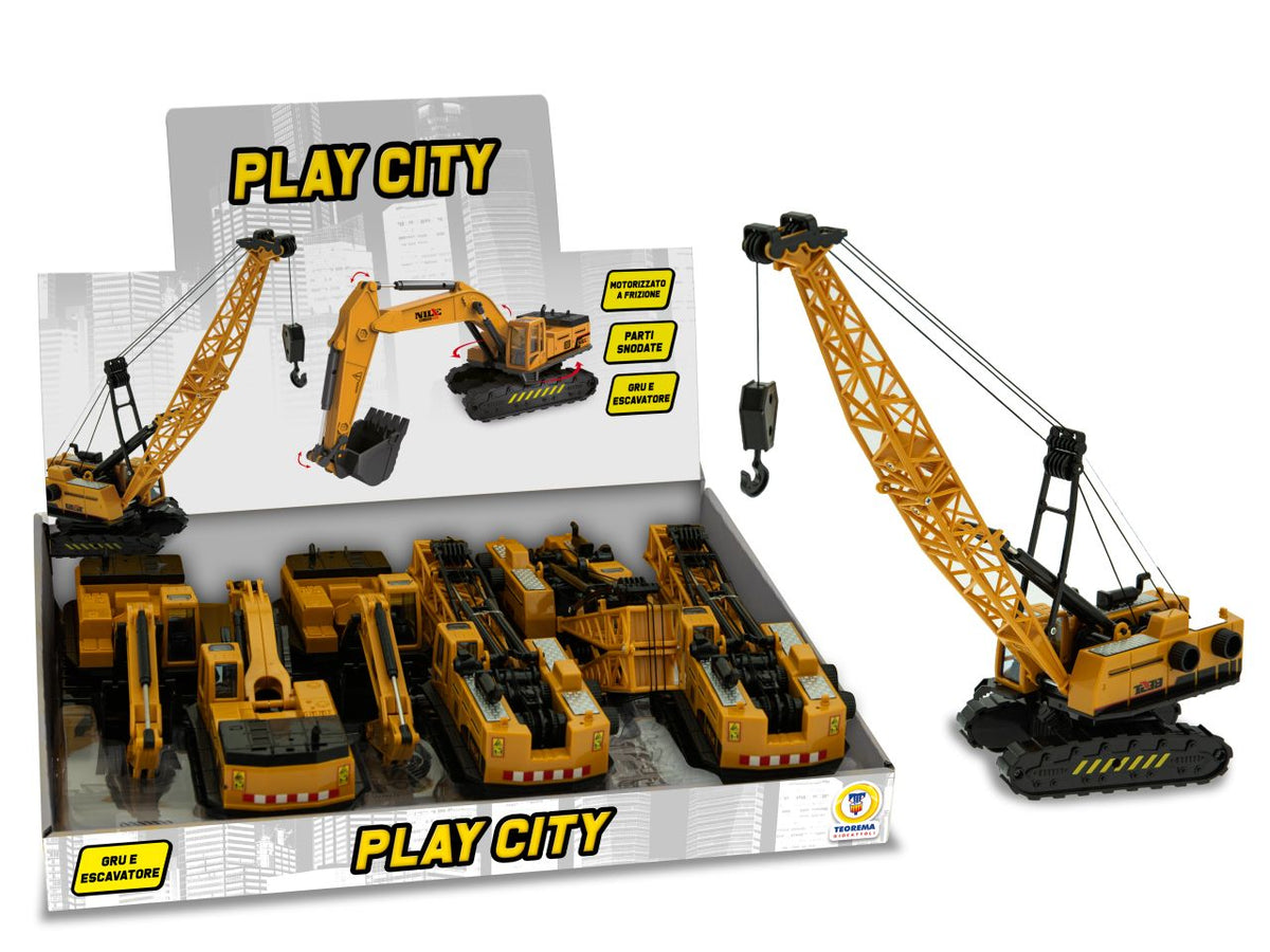 Play city gru ed escavatore con funzionamento a frizione la confezione 6 pezzi