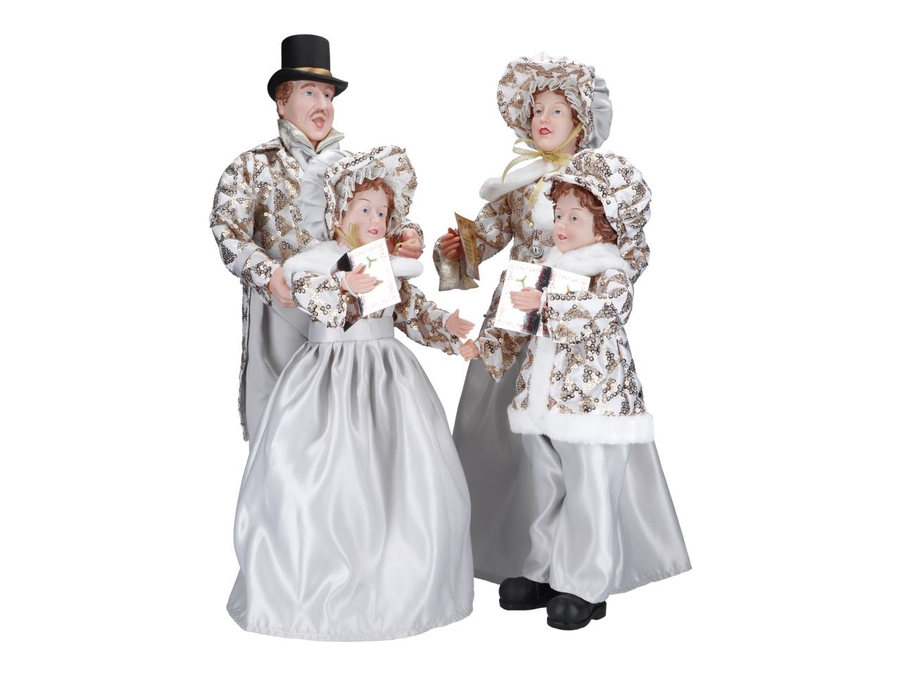 Famiglia di Cantori Natalizi vittoriani altezza 68 cm grigio e oro