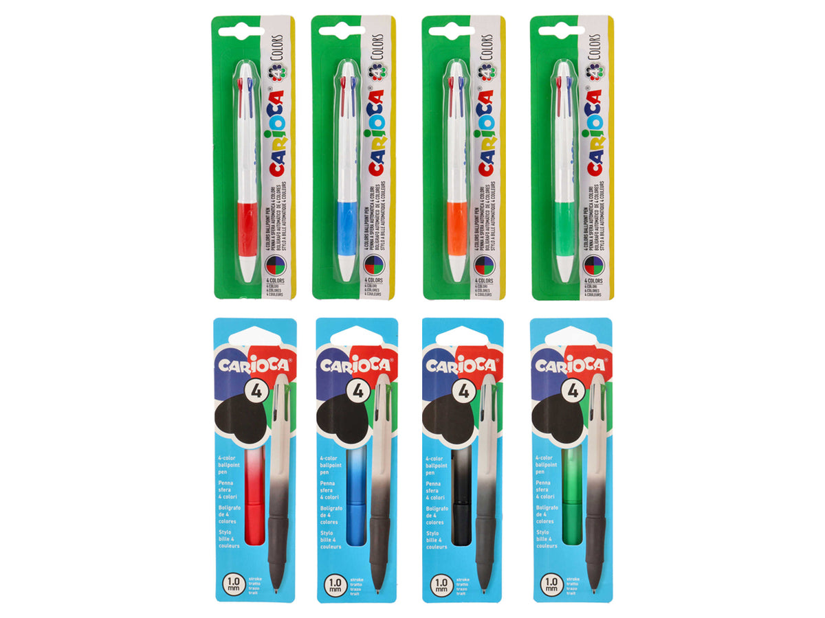 Penna a sfera automatica, punta media, 4 colori in uno carioca assortiti 1 mm