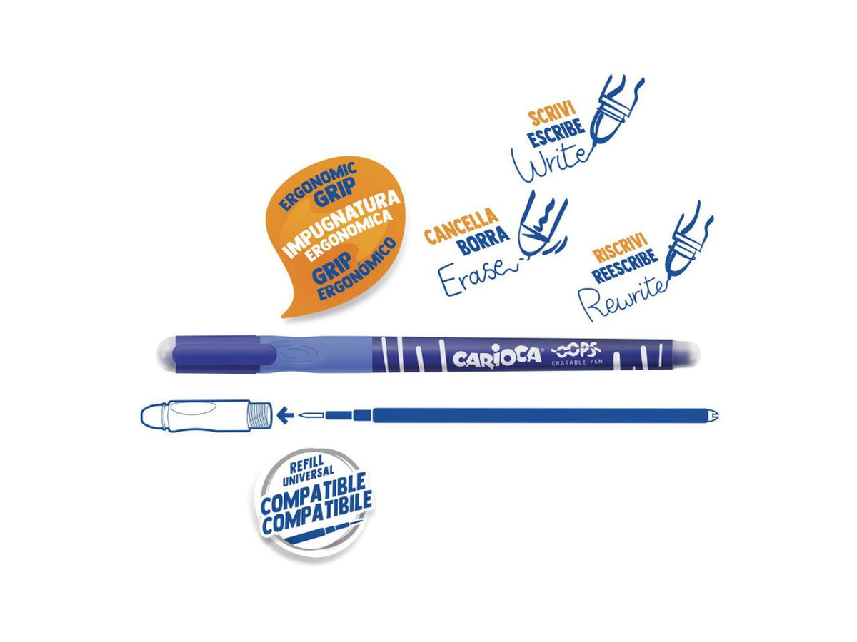 Carioca oops penna cancellabile e ricaricabile blue