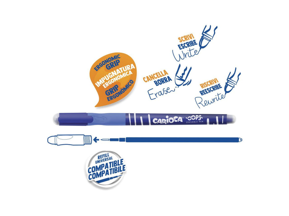 Carioca oops penna cancellabile - la confezione contiene 6 penne di colori assortiti