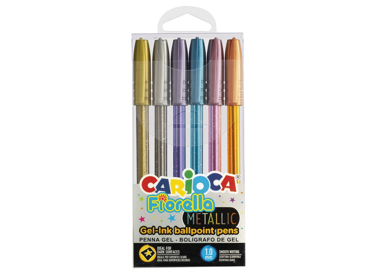 Penne colorate Fiorella metallic in gel, blister da 6 penne - Carioca