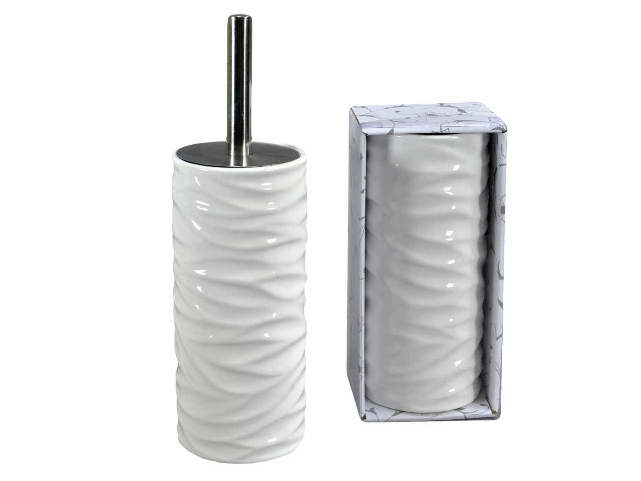 Portascopino in ceramica bianco onde tondo cm10h24/34