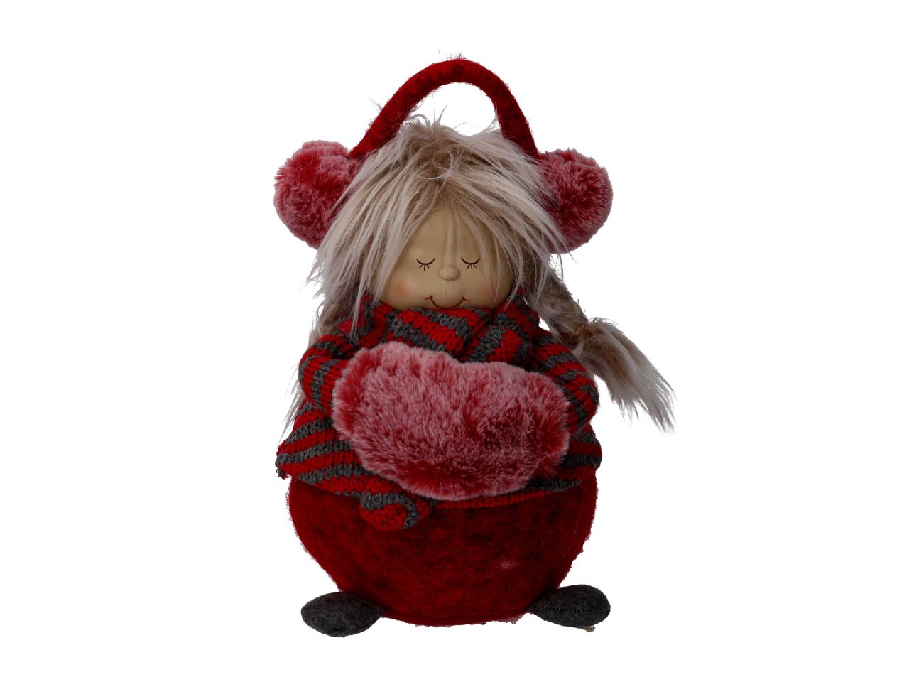 Pupazzo bambina in tessuto colore rosso misura 16x16xh.31cm