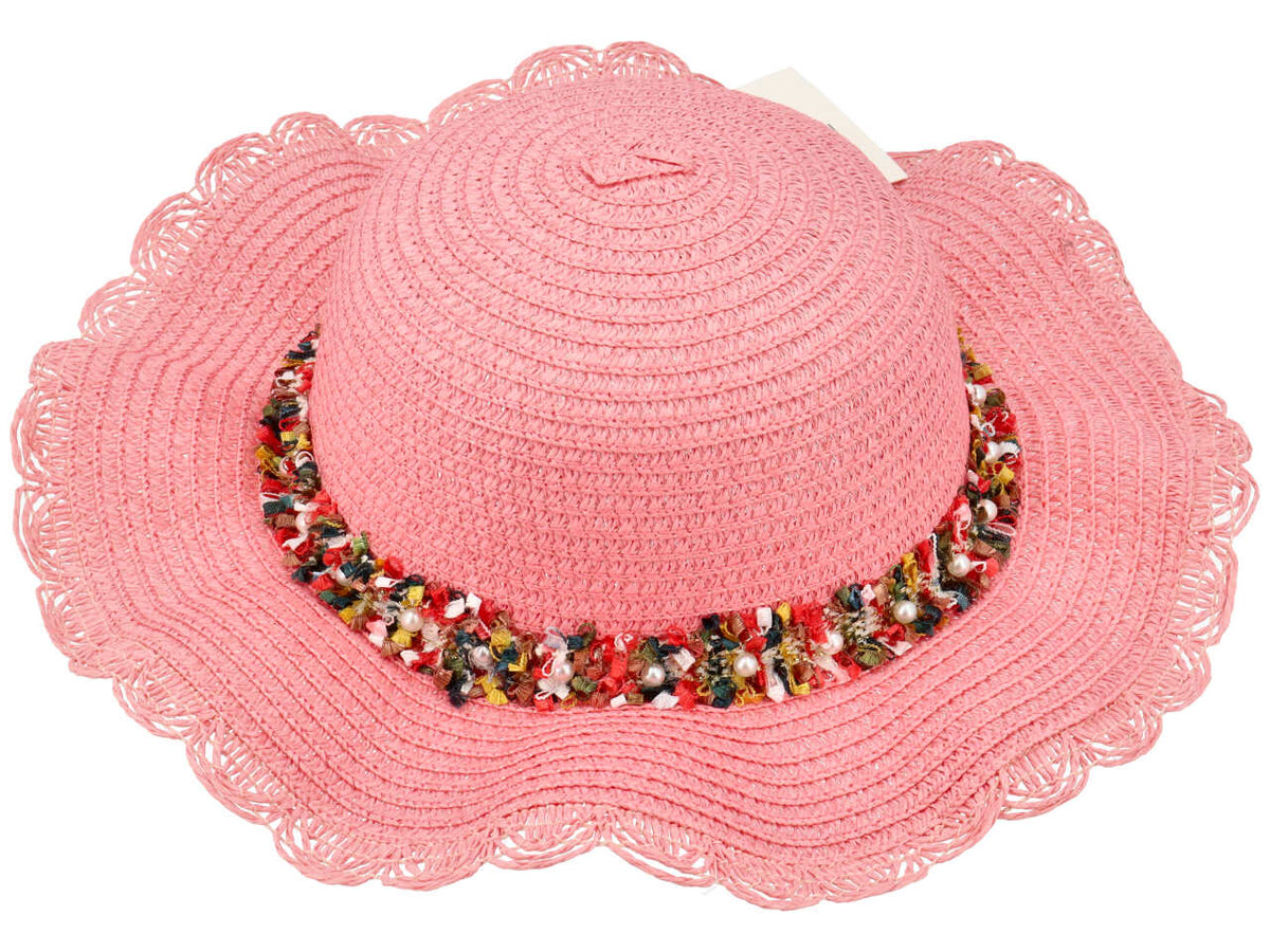 Cappello mare bambina in paglia artificiale colori assortiti con perle e nastrini colorati - Vacchetti