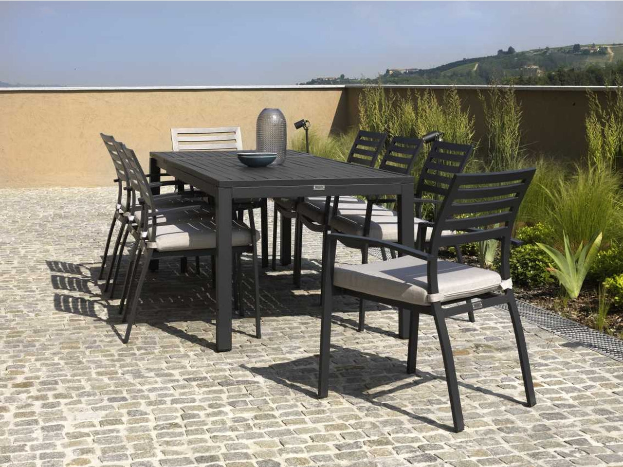 Tavolo da pranzo da esterno allungabile in alluminio grigio antracite stile moderno 160/220x90x76 cm - Vacchetti