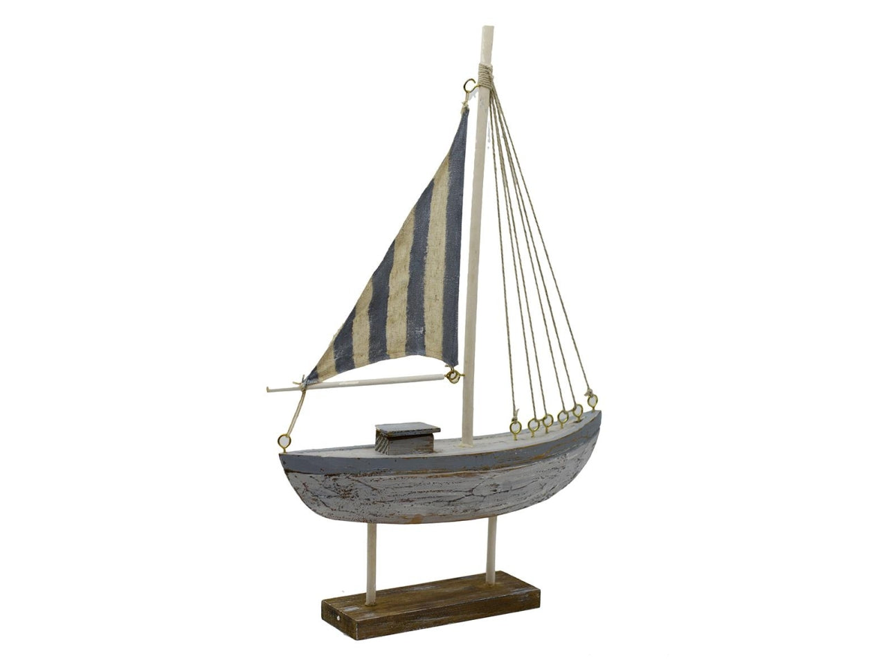 Barca decorativa in legno colore bianco e azzurro stile marinaro - 31x9x51 cm - Vacchetti