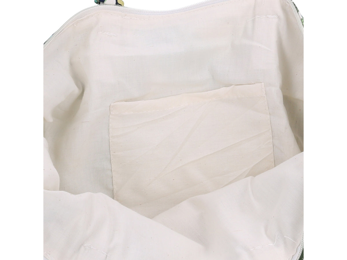 Borsa da spiaggia donna in tessuto e rattan con fantasia marina e maniglie in similpelle - multicolore con mini pochette inclusa, tasca laterale interna, chiusura a zip - 47x12xh.38/60cm - vacchetti