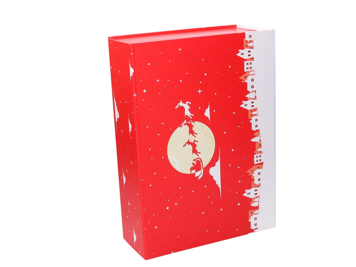 Scatola regalo natalizia in cartone rossa e bianca pieghevole 35x25x11 cm - Vacchetti