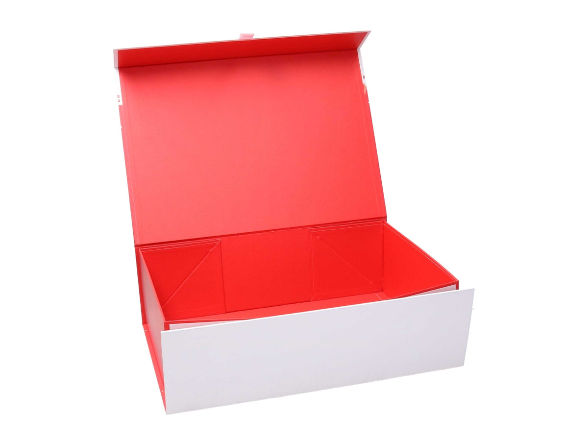 Scatola regalo natalizia in cartone rossa e bianca pieghevole 35x25x11 cm - Vacchetti